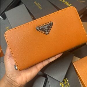 Prada Vibrant Orange Zip-Around Wallet